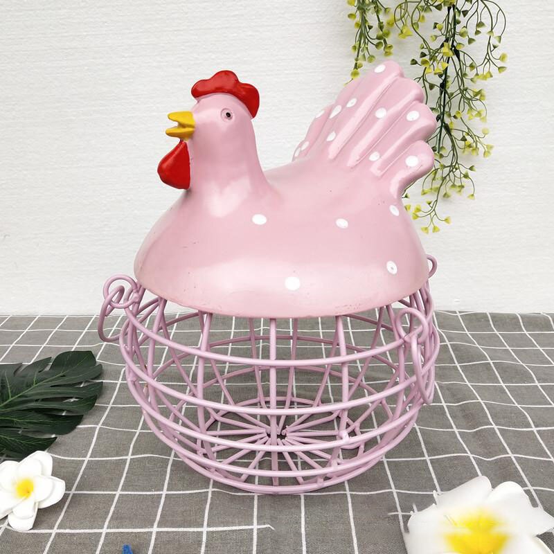 Grand panier de rangement en métal avec couvercle décoration en fer cage à œufs pain panier à fruits décoration de poule organisateur cuisine: Rose
