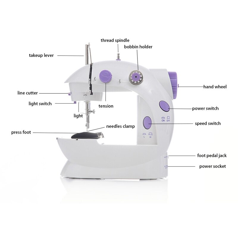 Mini bærbar symaskine med forlængelsesbord sy håndarbejde tøj electrec symaskine sting sæt