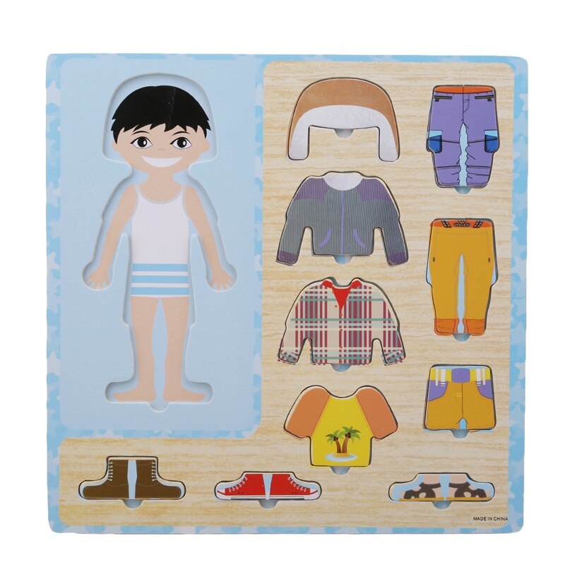 Baby Kleding Matching Puzzel Kinderen Houten Speelgoed Kinderen Early Educatief Figuur Puzzel Spelletjes Baby Jongens Meisjes Dress Up Speelgoed: boy