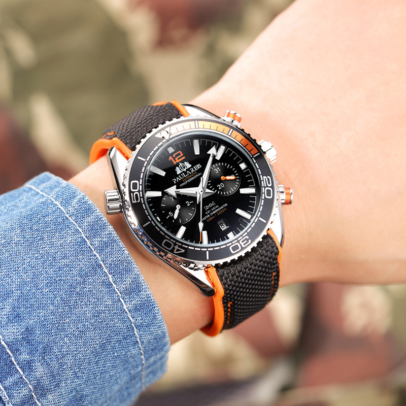 PAULAREIS P, reloj mecánico automático de lujo para hombre, correa de goma, resistente al agua, fecha luminosa, relojes de para hombre