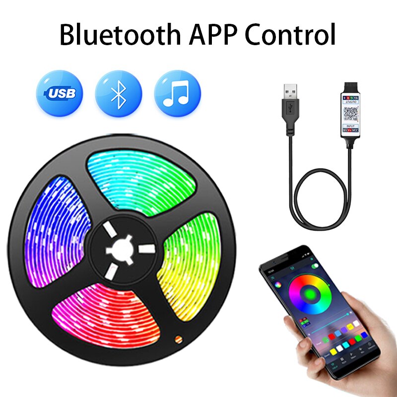 Rgb 5050 led strip lys bluetooth app kontrol 5v usb led tape fleksibelt bånd diode tape til tv baggrundsbelysning værelse dekoration: Bluetooth-kontrol / 0.5m