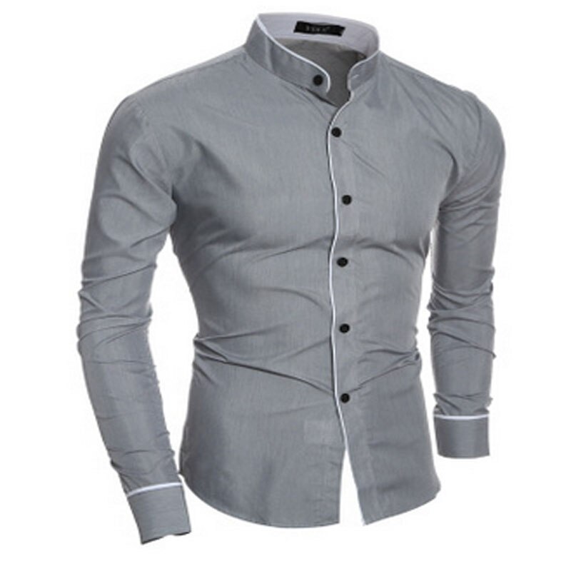 Lyxig formell skjorta för män manlig ädel knapp långärmad casual slim fit kontorsklänning skjortor i solid bomull: Grå / Xxl