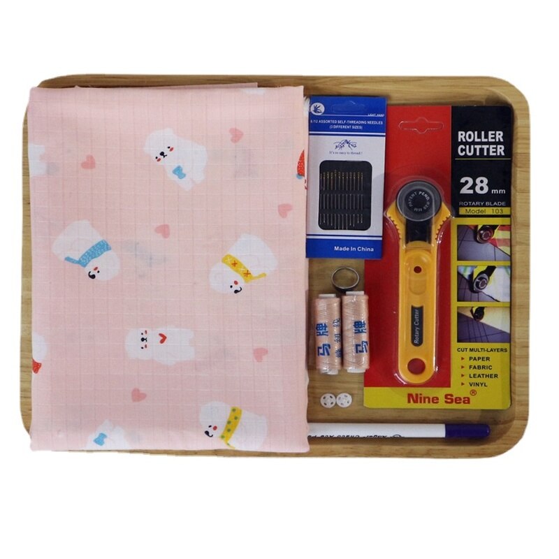 DIY Sewing Kit Patchwork Cloth Material Set with Cotton Fabric Needls Threads Rotary Cutter for Sewing Baby Clothing