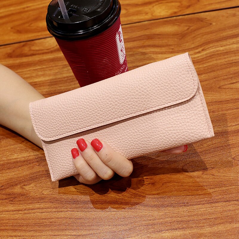 Billeteras lisas para mujer, carteras sencillas con cremallera, en negro y rojo, cartera de mano pequeña, de cuero sintético suave, barata,