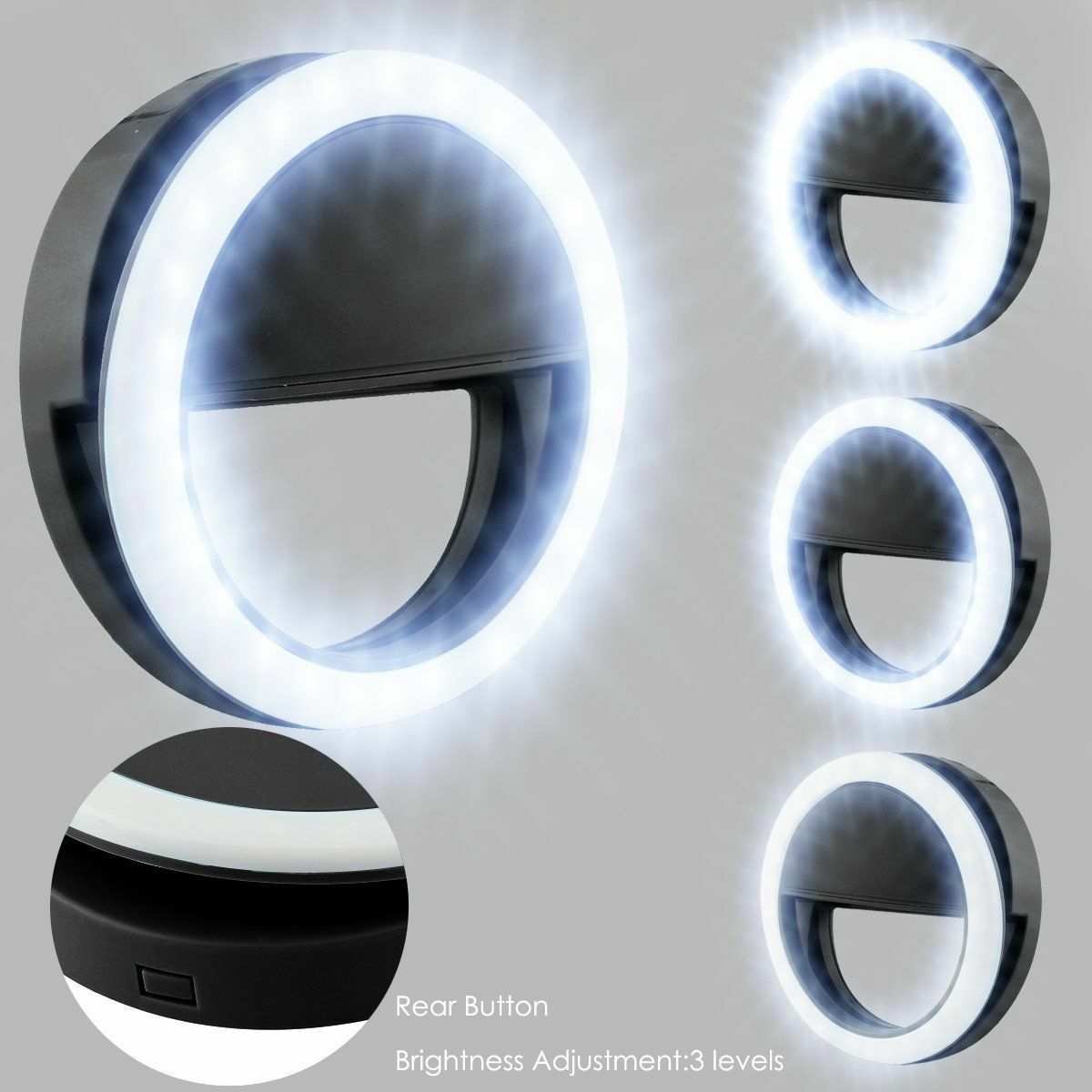 3 Modes Led Selfie Ring Licht Mobiele Telefoon Clip Lens Lamp Verlichting Make-Up Verlichting Voor Telefoons Camera Clip-op Night Lights: black