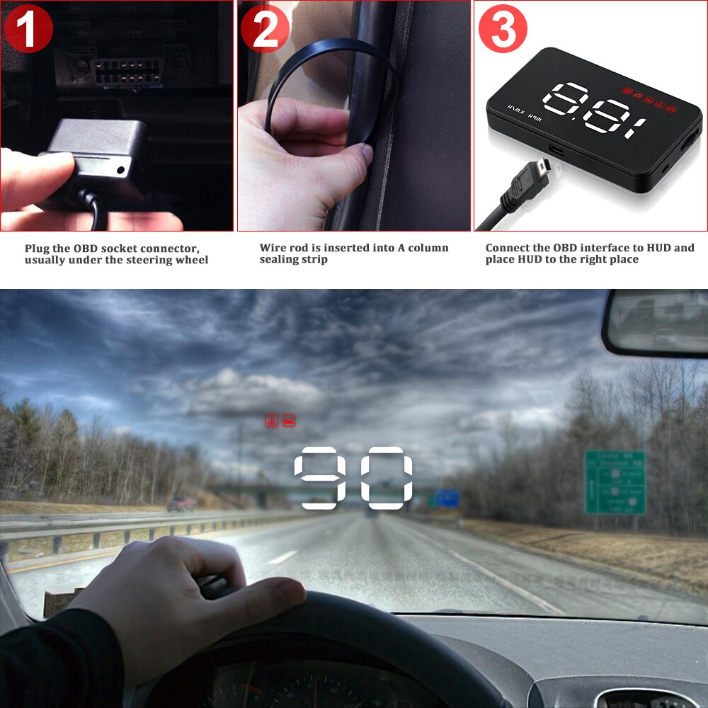 Alarme Auto-montée pour voiture, HUD OBD II, système de survitesse, pare-brise, alarme de tension électronique, A1000