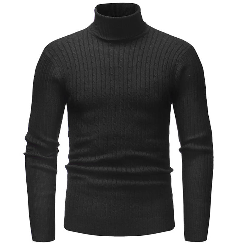 Winter hoch Nacken Dicke Warme zur Seite fahren Männer Rollkragen Herren zur Seite fahren schlank passen zur Seite fahren Männer Strickwaren Männlichen Doppel kragen: Schwarz / XL