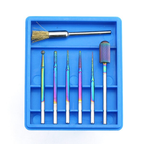 7 stk/sæt diamant hårdmetal fræser regnbue neglebor børste til manicure elektriske maskine bits burr nail art værktøjer: 5
