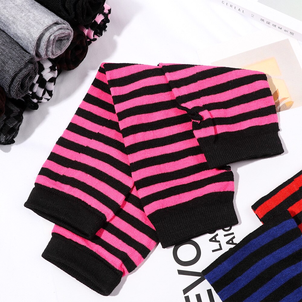 Guanti lunghi senza dita a righe da donna per ragazze guanti classici a gomito in cotone lavorato a maglia scaldamuscoli manica lunga Handschoenen