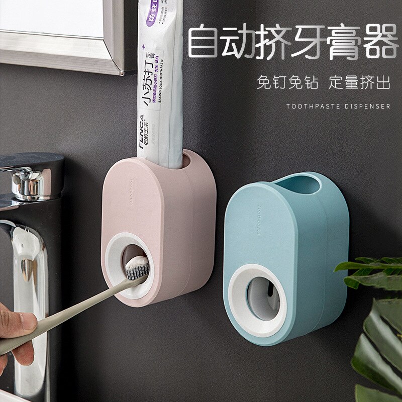 Automatische tandpasta dispenser, wandgemonteerde standaard, tandenborstelhouderstandaard, punch free tandpasta knijpers, badkameraccessoires