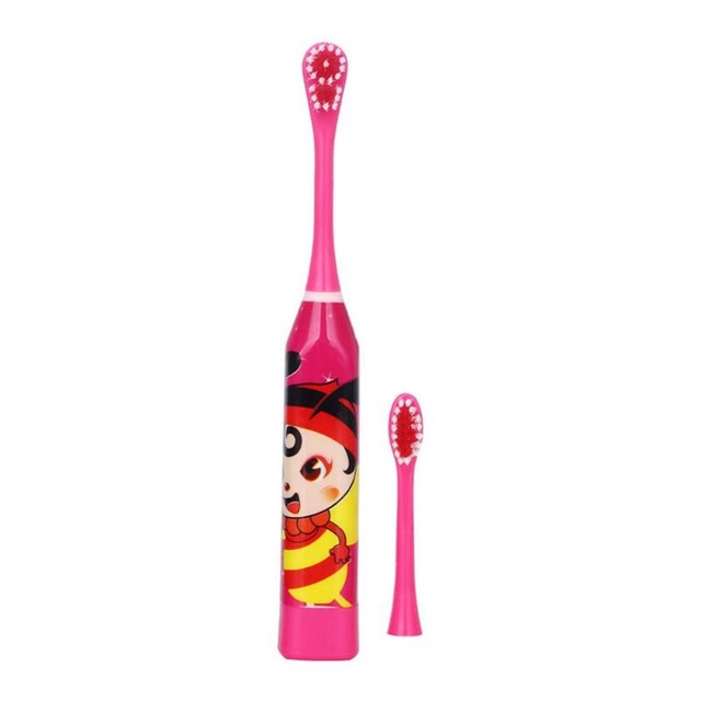 Kids Electric Toothbrush Brush Head Children Cartoon Pattern Double-sided Tooth Brush Electric Battery Teeth Brush For Kids: red