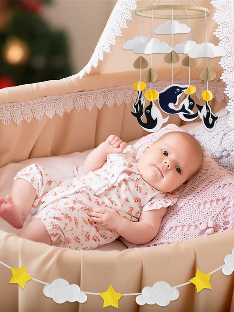 Spjälsäng mobil med krans delfin säng klocka barnkammare dekor takdekorationer baby shower