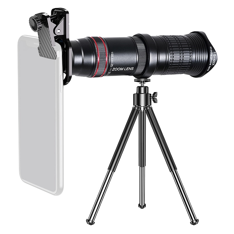 Hd 14x-45x telefoto zoom len, duplo foco óptica monocular telescópio para smartphone lente de telefone de longa distância: Default Title