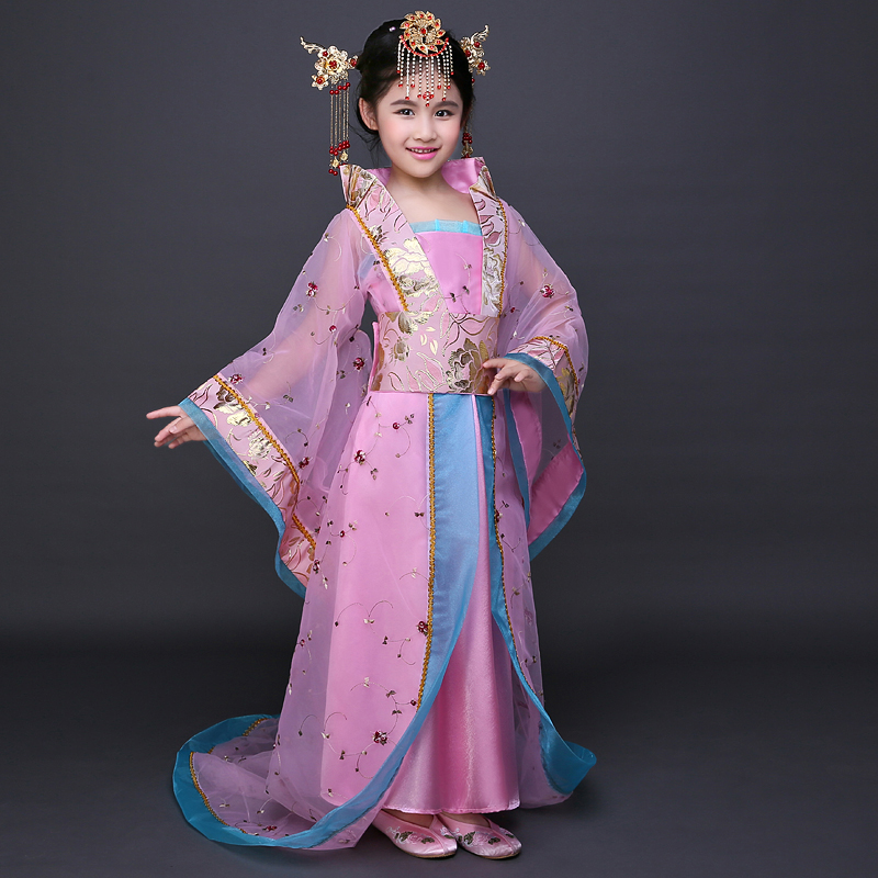 Kinderen Kostuum Fee Dame Jurk Trailing Tang-dynastie Oude Prinsesje Prinses Chinese Kleding Dans Kostuums: pink / S