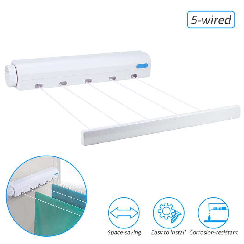 Wandhanger uitschuifbare waslijn binnenkleding magische washanger uitschuifbare waslijn touw droogrek voor thuis: 5 bedraad