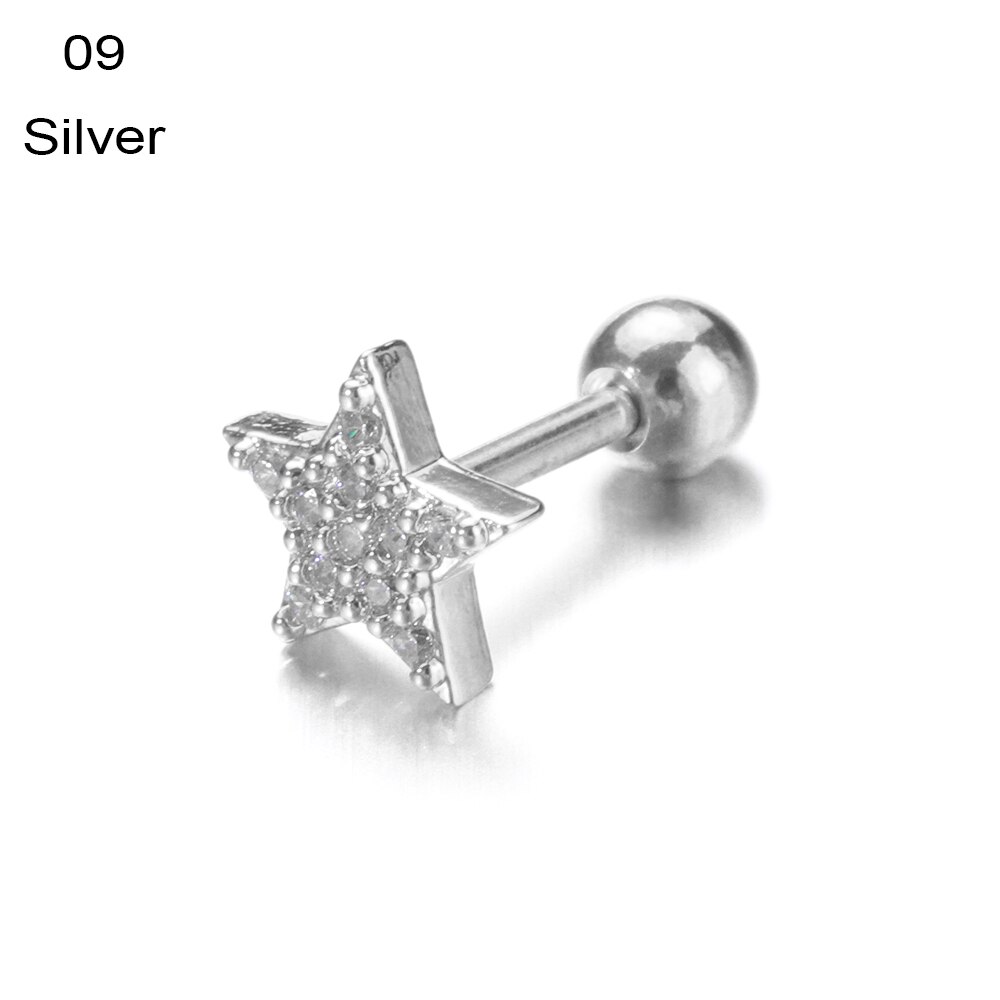 1PC Ear Stud Silver Color CZ Stud Piercing Moon Star Cartilage Earring Tragus Stud Helix Cartilage Piercing Jewelry