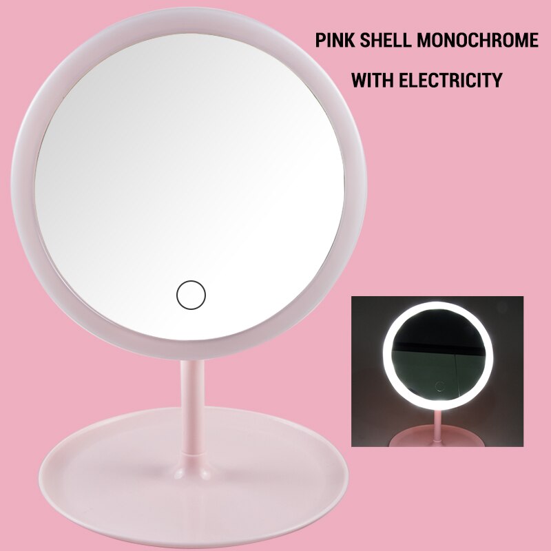 Makeup Mirror With Light Makeup Led Mirror Touch Screen Switch USB Rechargeable Mirror for Countertop Cosmetic Makeup: PINK One Color