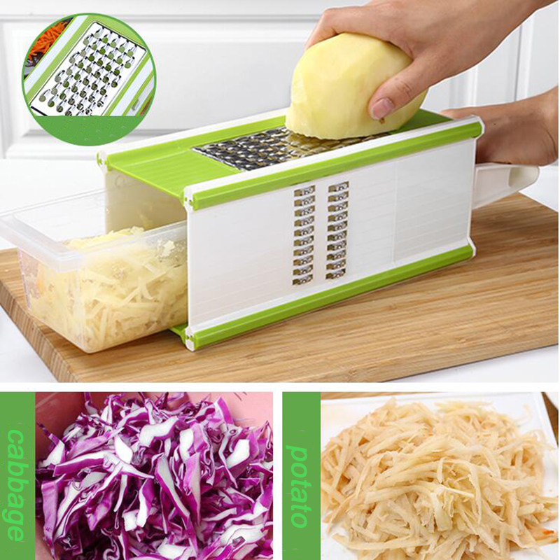 6-in-1 Grater Box Multifunction Fruit and Vegetable Cutters Shredder Slicer Peeler Cookware Set with Container Box