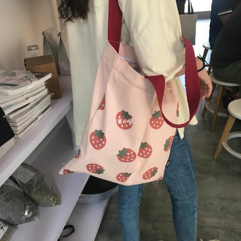 Einkaufstaschen Frauen Erdbeere Gedruckt Kawaii Nette eins Leinwand Tasche Große Kapazität Frauen eins Handtasche Schüler Tote Tasche Ulzzang Neue