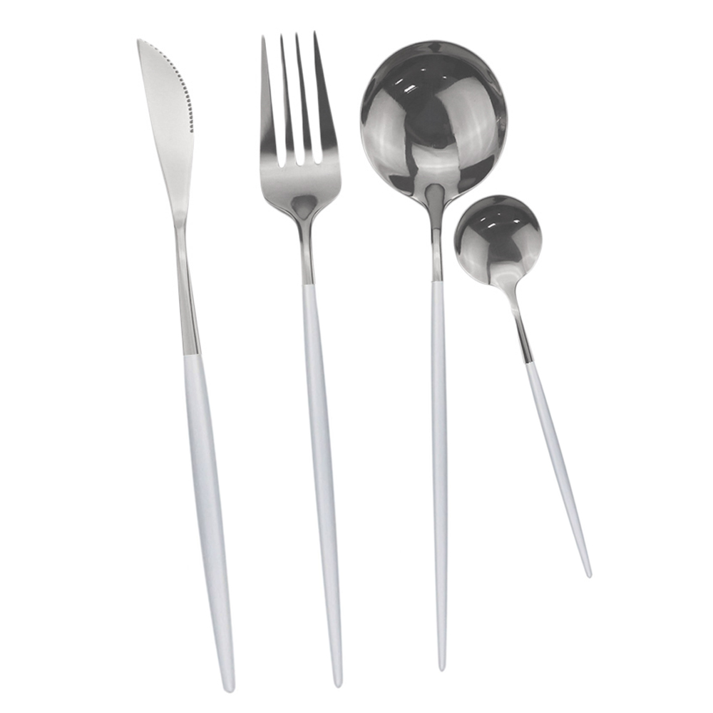 Couverts en or blanc miroir de cuisine | Ensemble de vaisselle 304 service de vaisselle en acier inoxydable, couteau fourchette cuillère service de table 32 pièces/8: White Silver