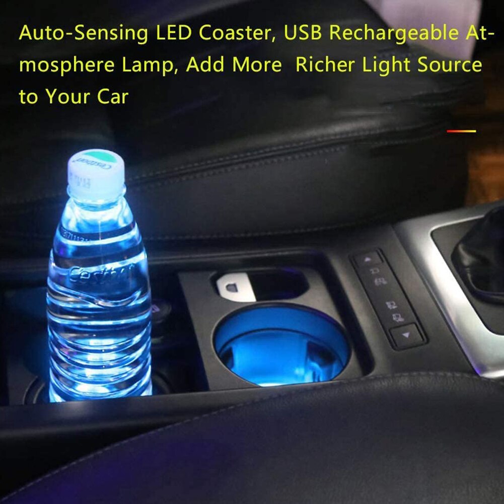 Uds Micro USB recargable LED RGB Color de luz de coche posavasos de bebidas titular Mat inteligente de la lámpara del coche taza de agua accesorios