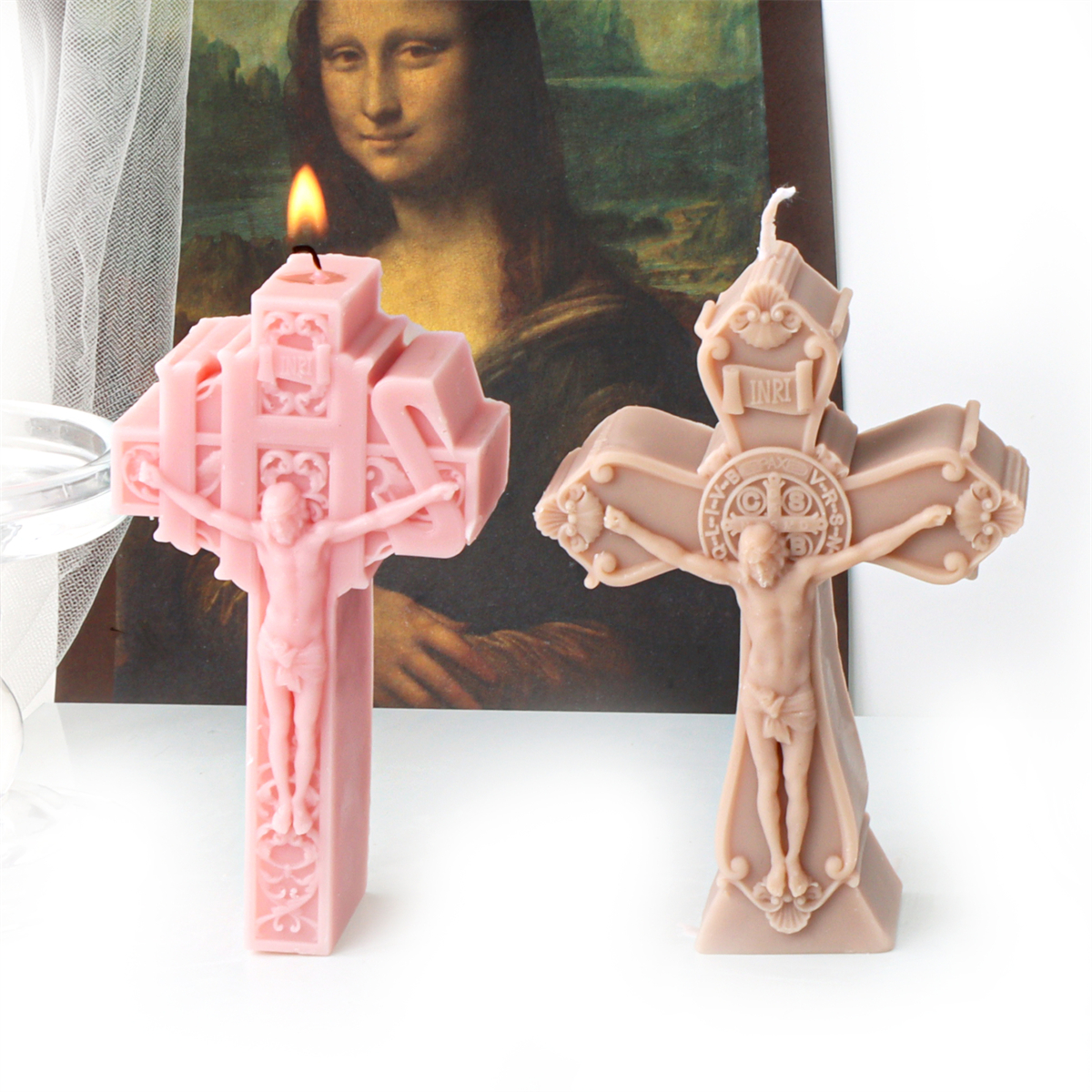3d jesuskorsskulptur ljus silikonform hartsgjutning för arompärlor tvål gör-det-själv handgjord dekoration hantverk