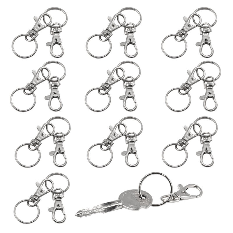 50 Stuks Onbewerkte Sleutelhangers 32 Mm - Met Vouw Tang - Zilveren Klemsluiting Voor DIY