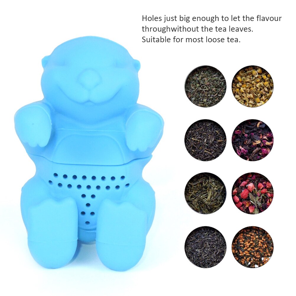 Infusor de té con forma de nutria, colador de bola de hojas de té de dispositivo de silicona para elaboración de cerveza, filtro de especias a base de hierbas, herramientas de cocina