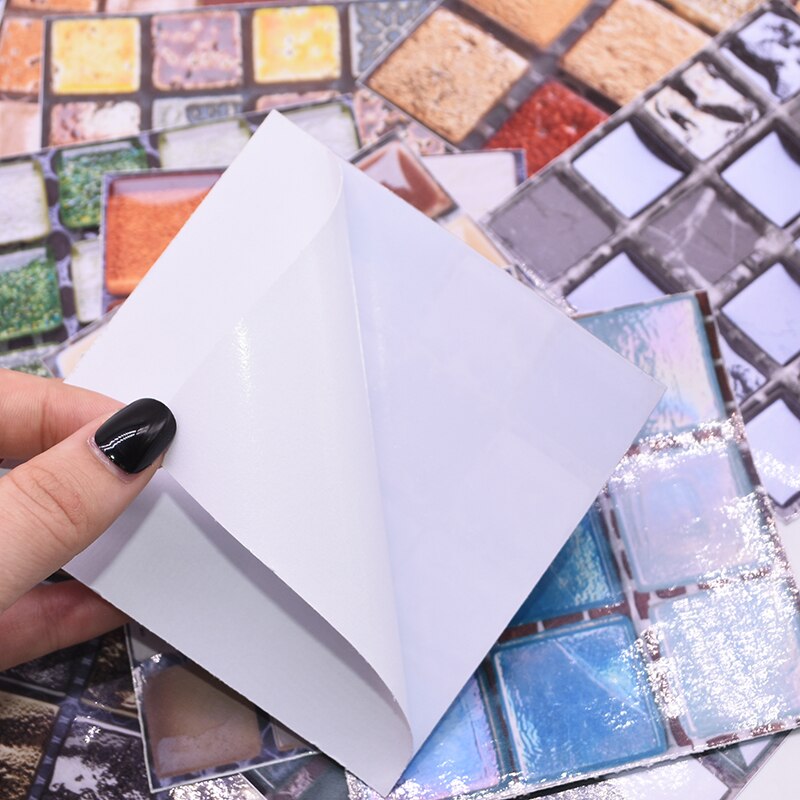 10Pcs 10*10cm 3D Self Adhesive Mosaic Tile Peel Sticker Kitchen Backsplash Bathroom Wall Tile Stickers Waterproof PVC Tiles
