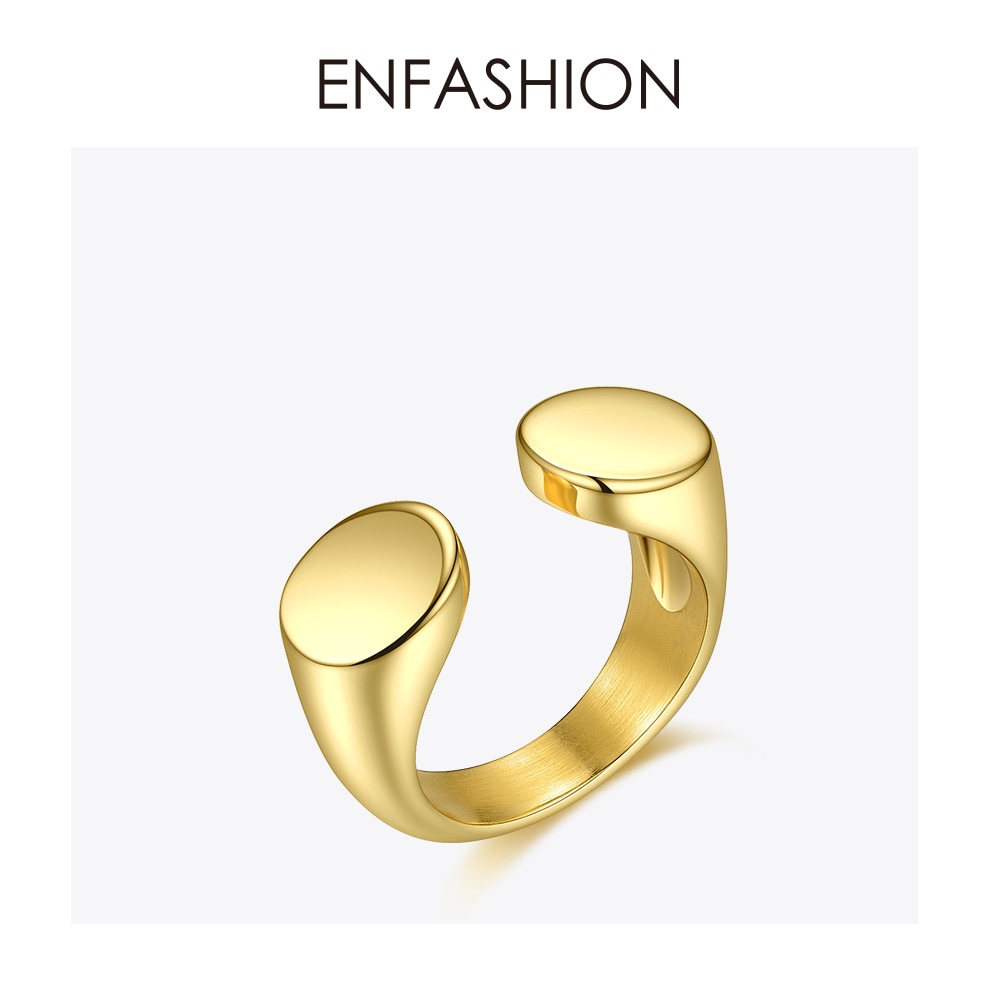 ENFASHION Punk Platform Open Ring Gold Color Stainless Steel Simple Finger Rings For Women Jewelry R204034