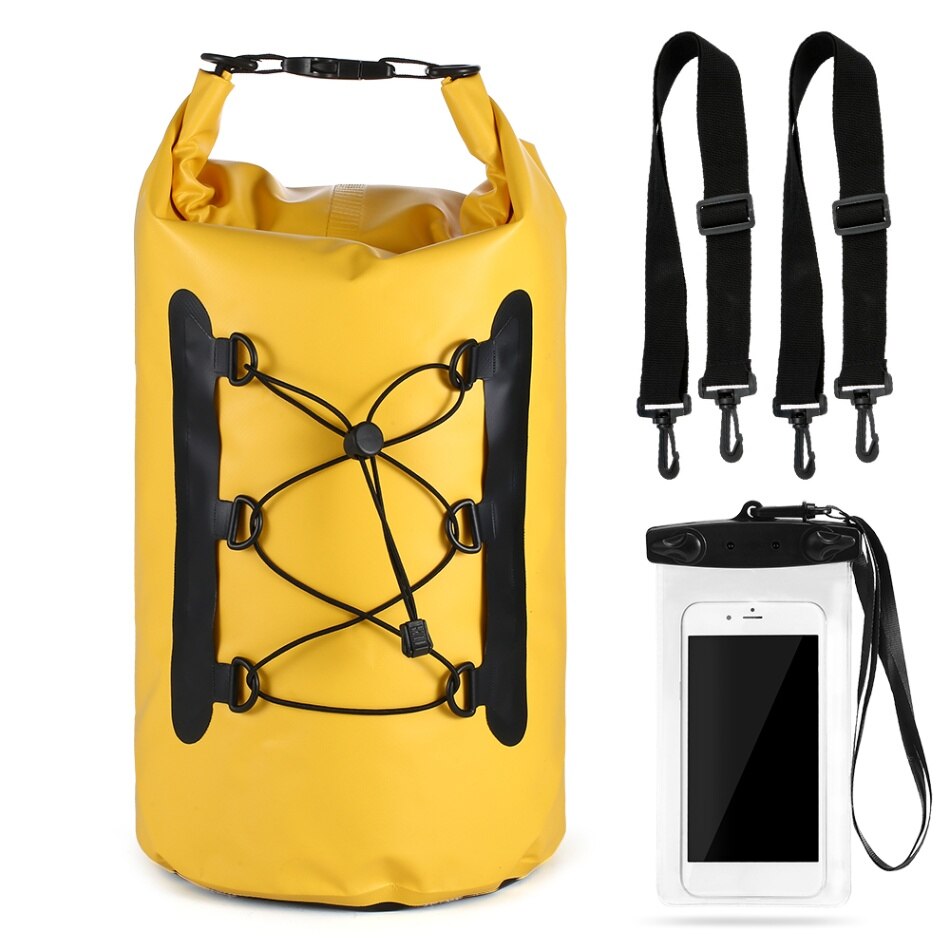 Tomshoo 15l vandtæt tør taske med telefon taske rulle top tør sæk til kajak sejlads fiskeri surfing svømning rafting: Gul farve