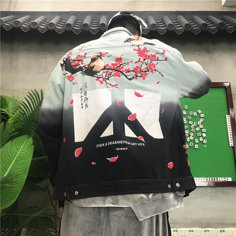 Streetwear farkkutakit miesten hip hop kukkafarkut takki pitkähihainen kiinalaistyylinen miesten vapaa-ajan takki puuvilla  hz088