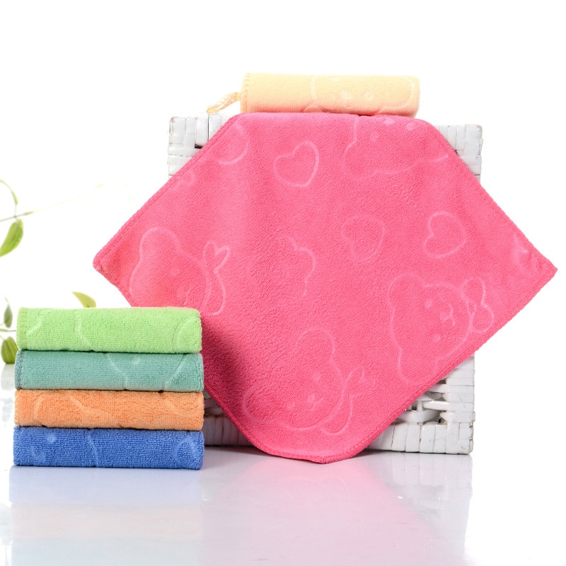 1PC Microfiber Kids Towel Textile Cotton Square Bear Printed Home Child Small Towels Face Hand Cartoon 25*25cm