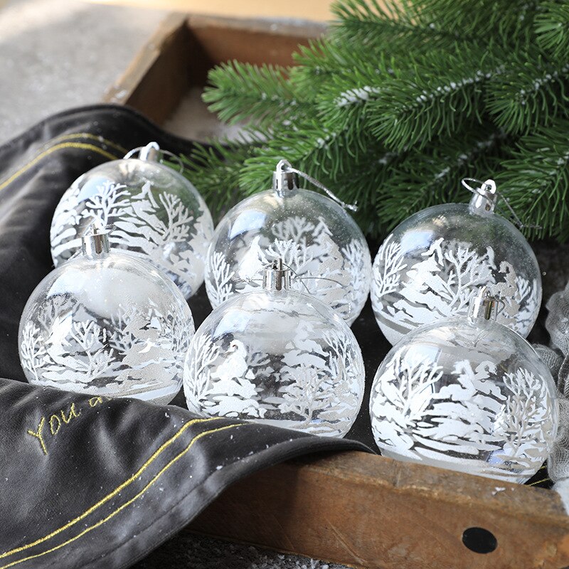 6 Stuks Clear Kerstballen 6Cm Sneeuw Boom Hangers Voor Kerstboom Decoratie Kerstballen Opknoping Ornamenten Xmas Navidad Diy