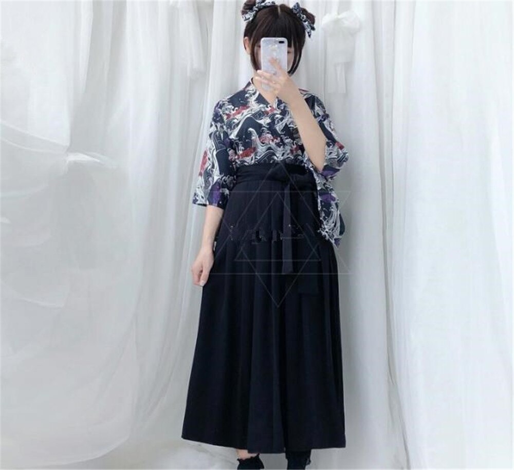 Girls Japanese Style Retro Kimono Floral Long Sleeve Woman Party Dress Summer Outfits Top B372
