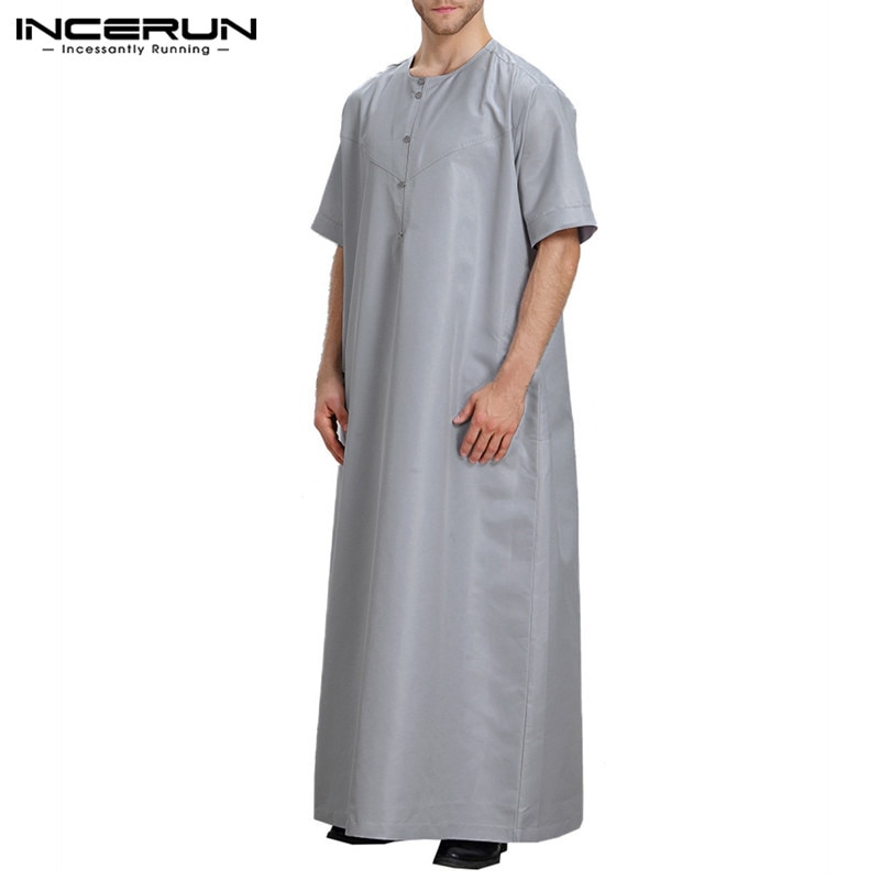 Plus size 5xl muslimsk arabisk tøj dubai mænd kjole thobes kortærmet afslappet morgenkåbe mellemøsten mænd islamisk muslim kaftan incerun