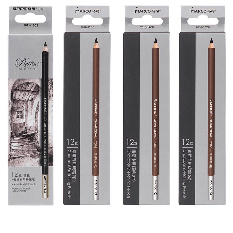 12 stk/sett myk middels hard svart skisse trekull blyant hvit skisse tegning maleri kunst forsyninger verktøy