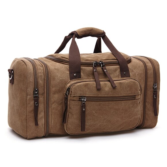 Mannen Reistas Canvas Multifunctionele Lederen Tassen Handbagage Tas Mannen Tote Grote Capaciteit Nut Weekend Weekendtas: Coffee