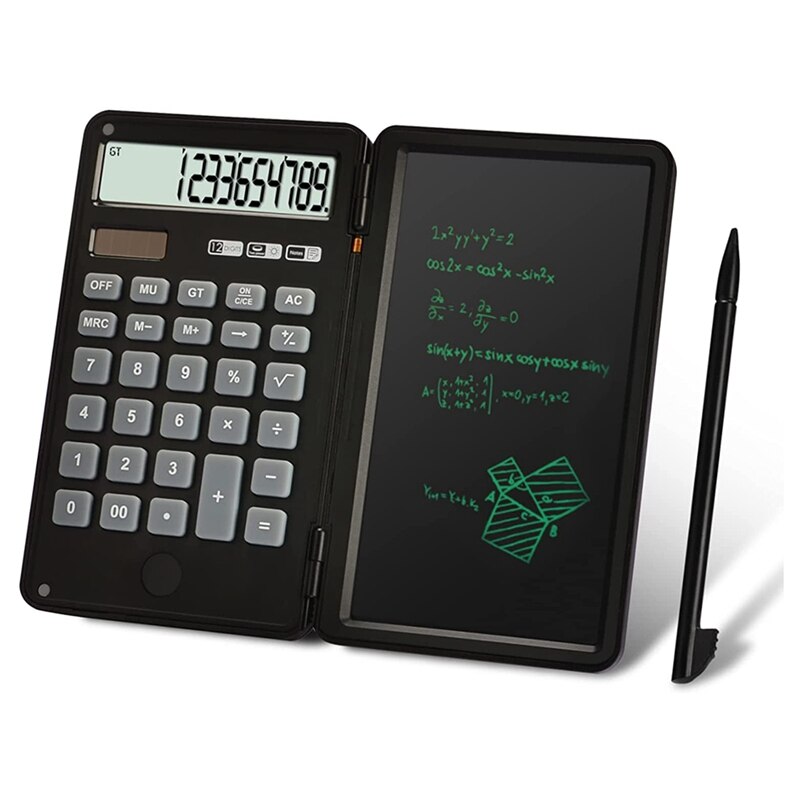 Scientific Calculator with Writing Tablet, 12-Digit Digital Desktop Calculator with Erasable Writing Board: Black