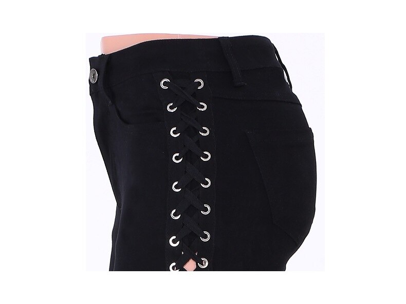 Arrived Plus Size Stretchy Ripped Jeans Woman Side Lace Up Denim Skinny Pencil Pants Trousers