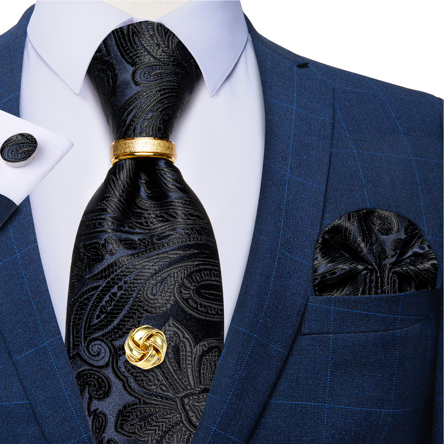 Corbatas de poliéster de Cachemira roja para hombre, 5 uds., con lazo de Metal de Color dorado, pañuelo, gemelos, boda de lujo, graduación, corbata de 8cm: Gris oscuro