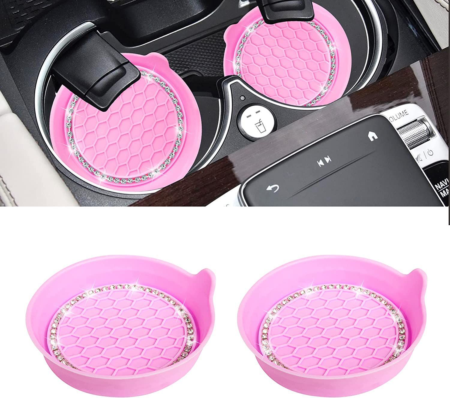 2/4 Stuks Auto Bekerhouder Coaster Siliconen Bekerhouder Met Bling Crystal Rhinestone Insert Antislip Bekerhouders stille Cup Pad: Rood