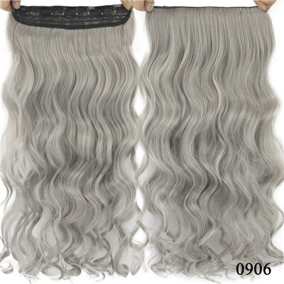 Gres Women 24inch Long 5 Clip-in Hair Pieces Wavy Grey Ombre Synthetic Hair Extensions High Temperature Fiber Smoky Gray Color: 0906