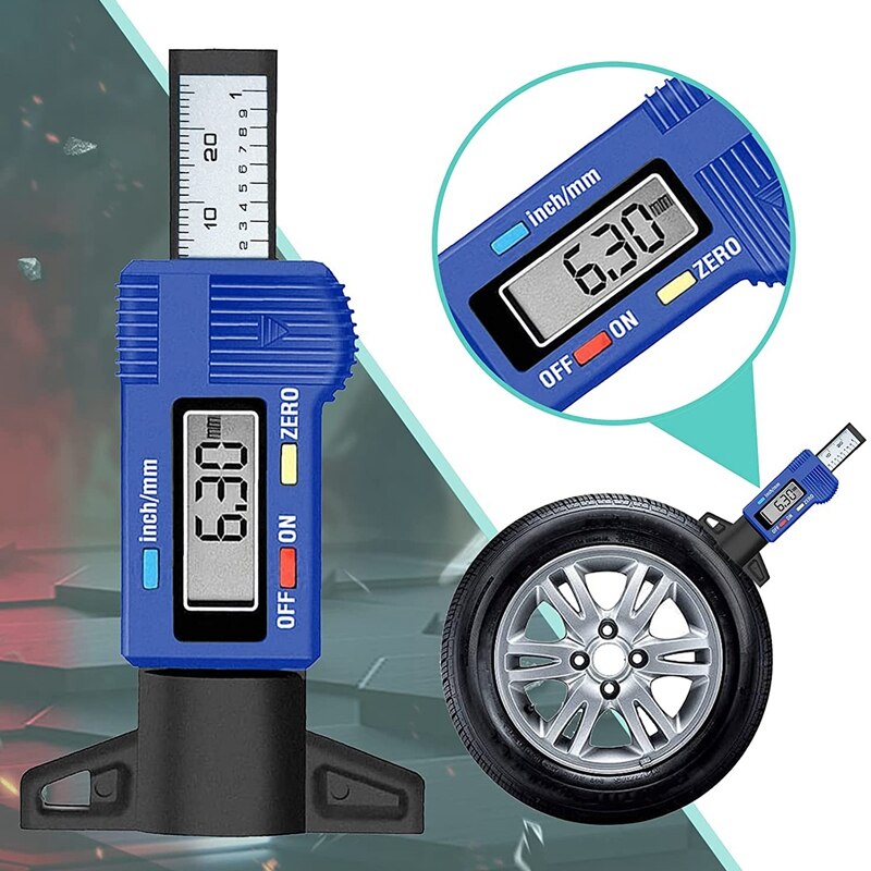 Tire Tread Depth Gauge Tire Tread Gauge Auto Tread Gauge Digital Depth Gauge LCD Display 0-25.4 Mm For Cars, Trucks