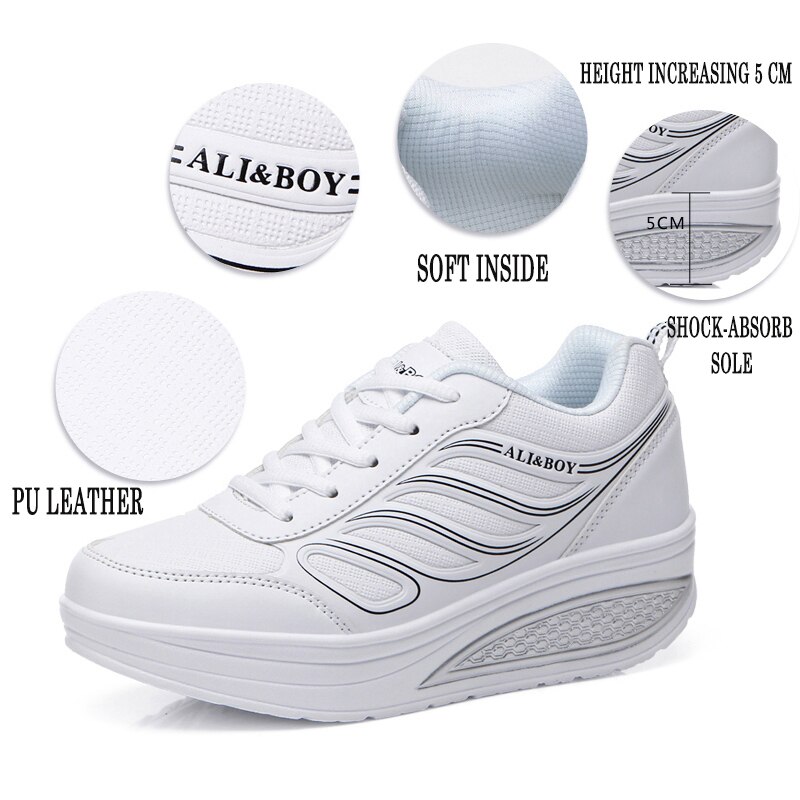 Hoogte Toenemende 5Cm Vrouwen Schoenen Wit Platform Wedge Sneakers Dames Thice Zool Schoenen Swing Toning Schoenen Vrouw Fitness Schoenen