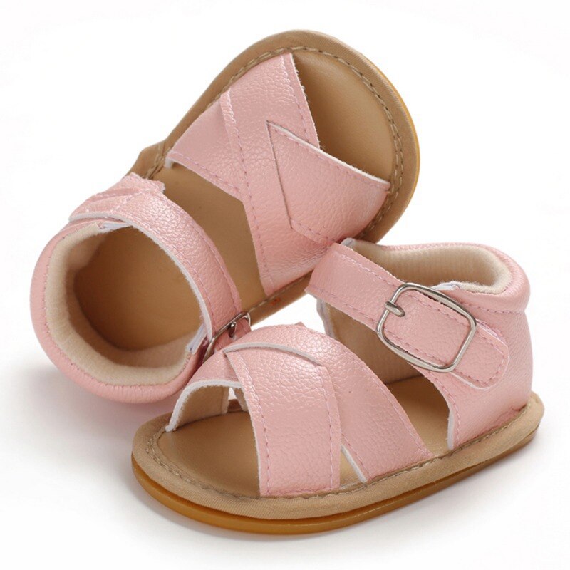 Sandales en Pu pour -né fille et garçon, chaussures de marche confortables et souples pour bébés de 0 à 18 mois