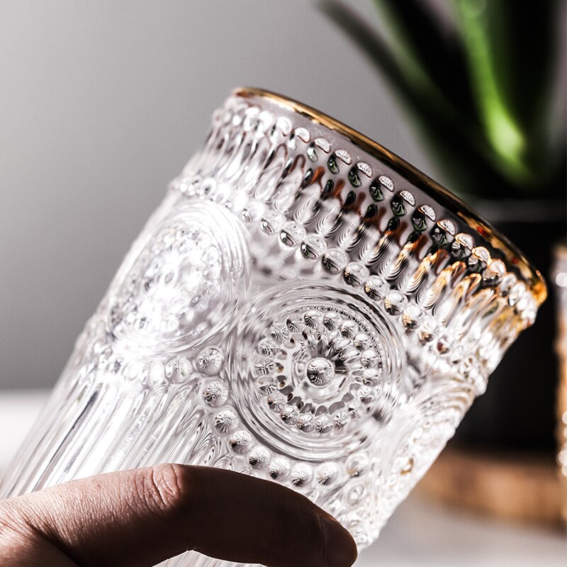 Romantiska vattenglas, premium dricksglas tumblers, vintage glasset för juice, drycker, öl, cocktail