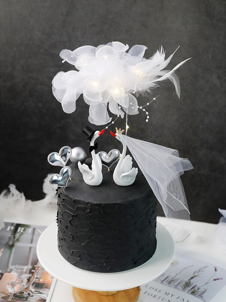 Décoration de gâteau d&#39;anniversaire en forme de cygne, décoration de robe de mariée, décor de gâteau d&#39;amour, Dessert, fournitures de pâtisserie de fête