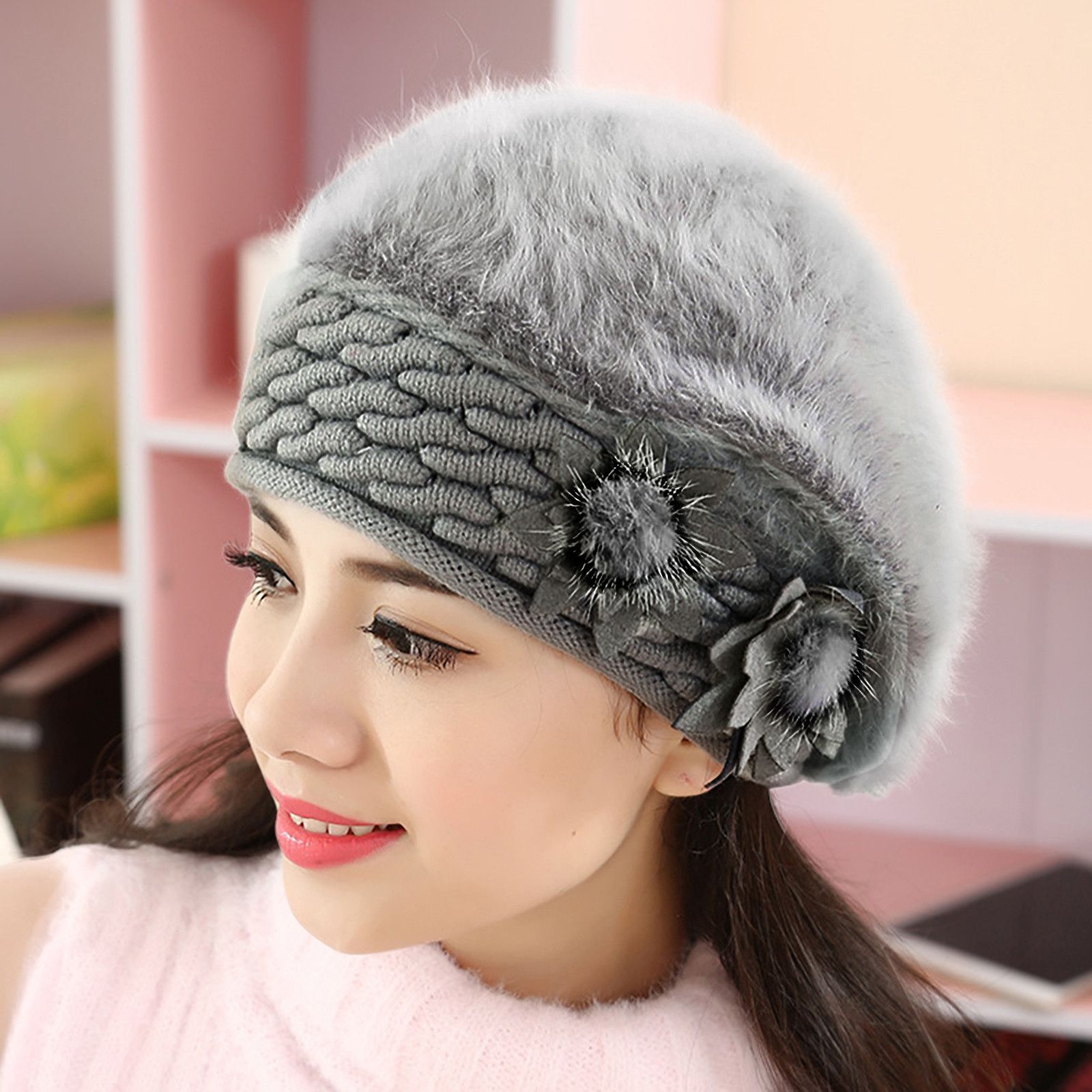 Top des ventes , bonnet en coton pour femmes, ample, Baggy, hiver, , doux, Crochet, femme, chapeau, , fleur, chapeaux,: B