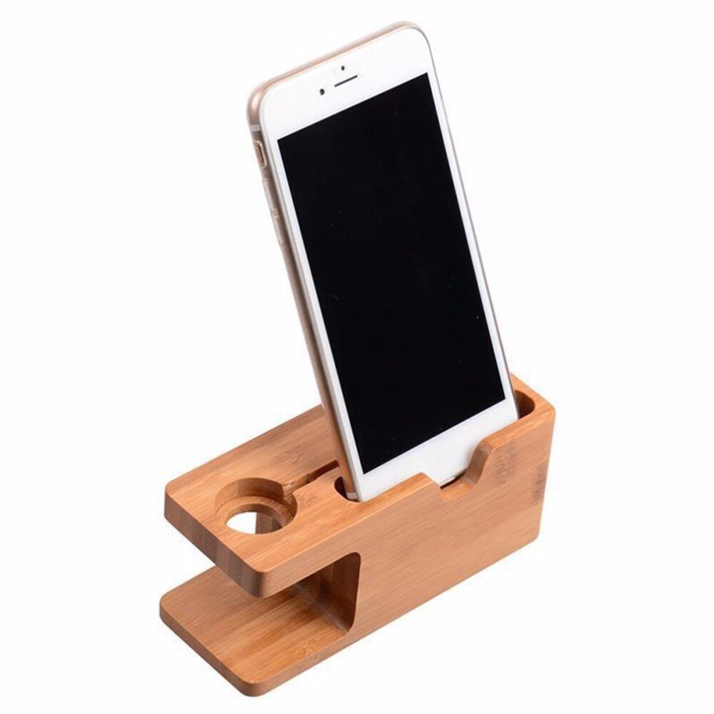 2-In-1 Real Bamboe Hout Desktop Stand Voor Ipad Tablet Beugel Docking Houder Oplader Voor Iphone Opladen dock Voor Apple Horloge